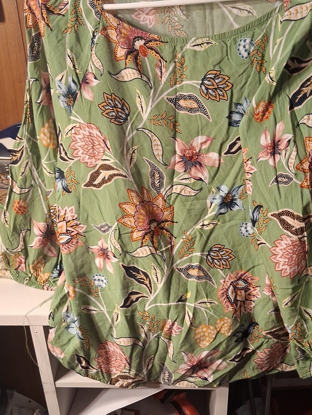 LOFT Green Floral Blouse with Multicolor Bloom Print